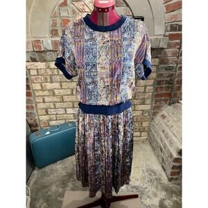 dress 80s blouson satin blue purple